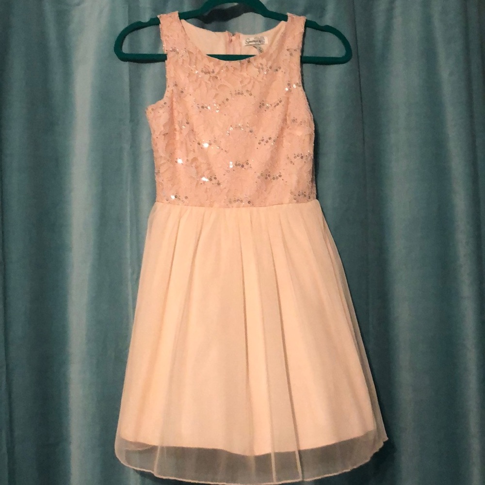 Peach dress with sequins top